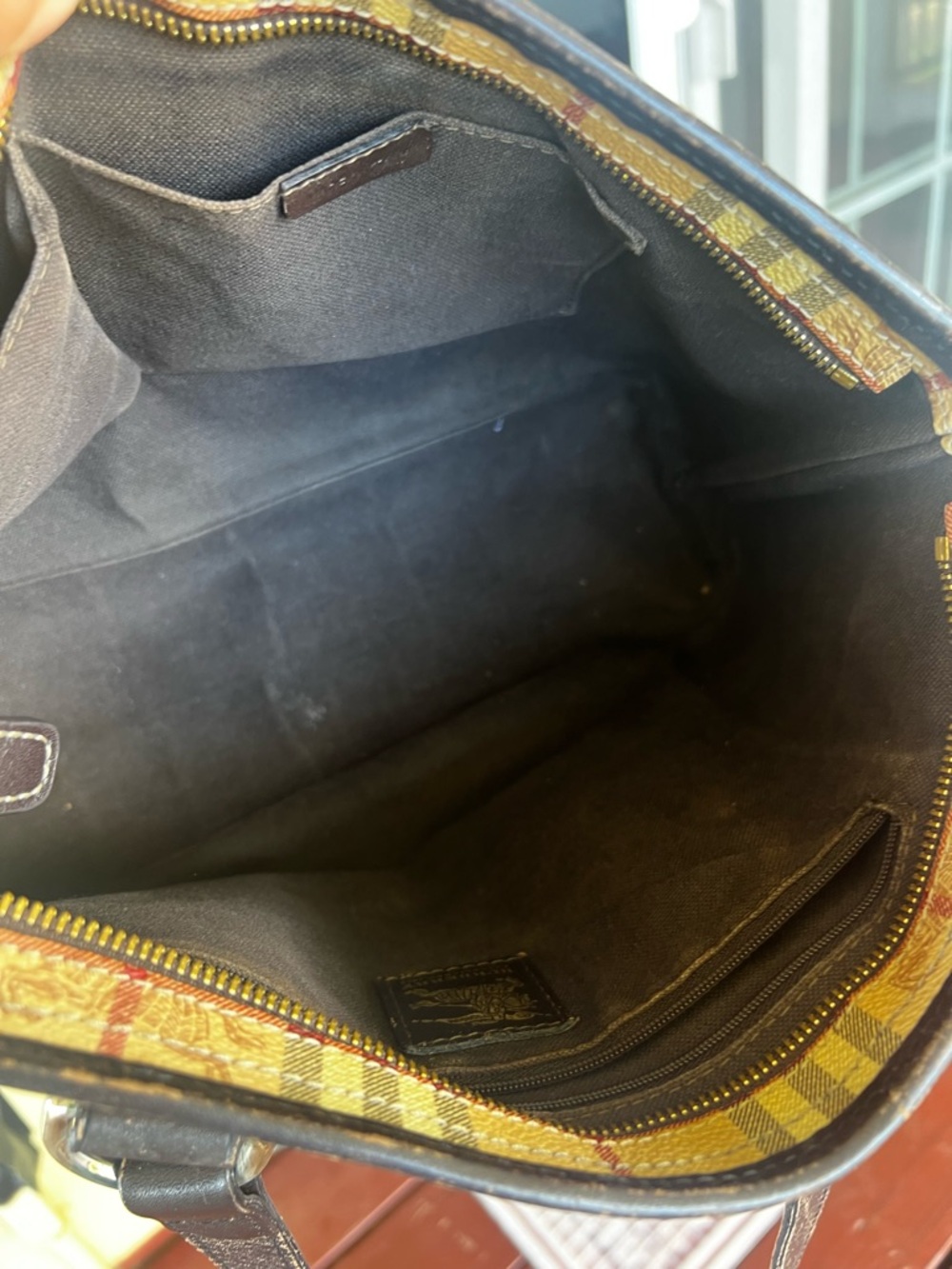 Burberry Tan & Black Plaid Leather-Trim Tote - Picture 3 of 10